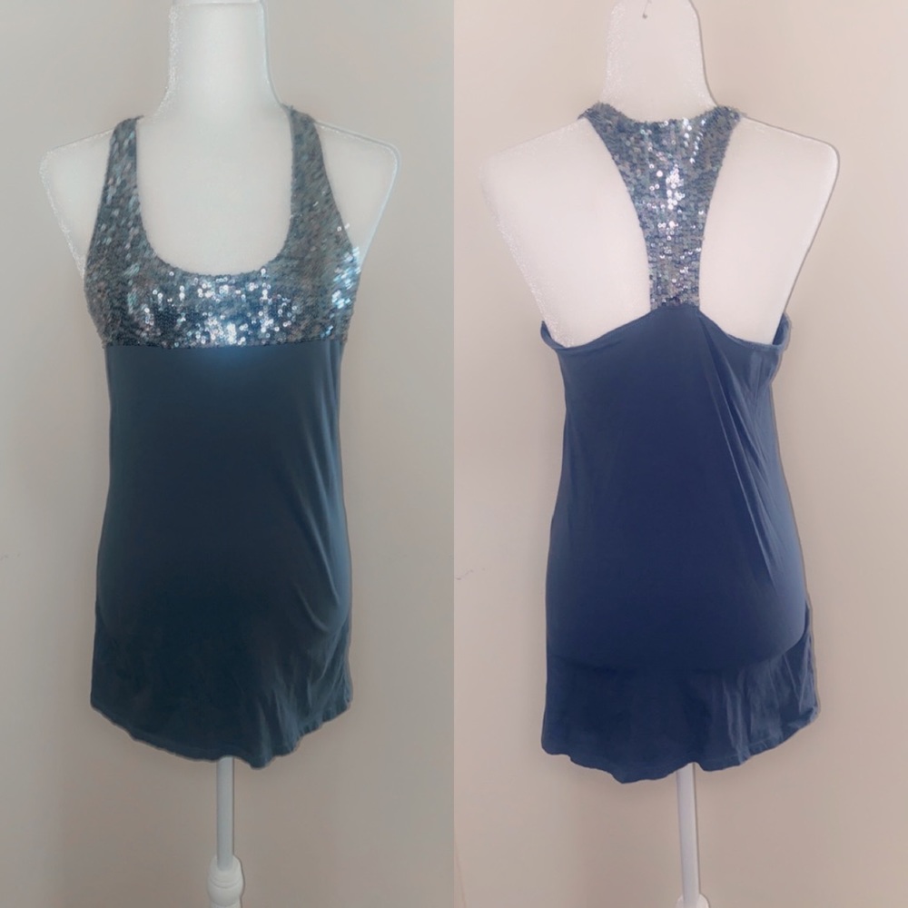 Sequin and blue tank